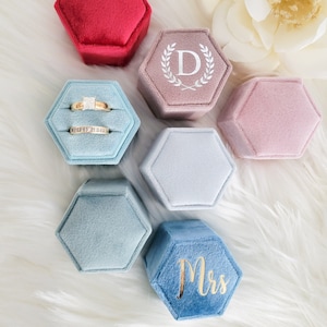 Double Slot Hexagon Velvet Ring Box | Custom Wedding Ring Box | Engagement Ring Box | Double Slot | Modern Ring Box | Custom Ring Box