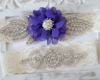 Wedding Garter Set, Bridal Garter Set, Vintage Wedding, Pearl Garter, Something Blue - Style 820