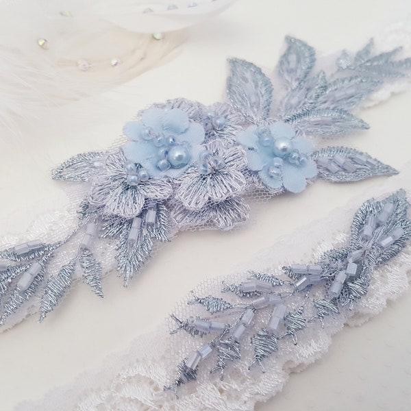 Wedding Garter, Lace Wedding Garter Set, Bridal garter set, Blue Garter, Something Blue