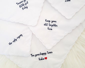 Geborduurde bruiloft zakdoek, bruid cadeau, vader van de bruid cadeau, moeder van de bruid, bruidegom cadeau, zus bruidsmeisje cadeau, bruidsfeest cadeau