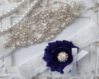 Wedding Garter Set, Bridal Garter Set, Vintage Wedding, Lace Garter, Pearl Garter, Style 200