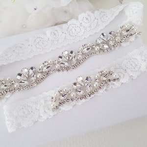 HeirloomGarter, Crystal Bridal Garter, Lace Wedding Garter Set, Bridal Garter Set, Vintage Wedding-Style 834