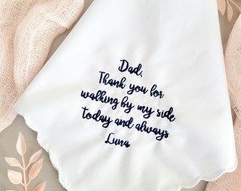 Embroidered Wedding Handkerchief For Father, Custom Handkerchief for Dad, Wedding Gift to Dad Personalized wedding handkerchief gift for dad