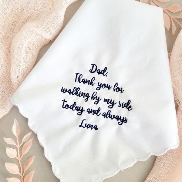 Embroidered Wedding Handkerchief For Father, Custom Handkerchief for Dad, Wedding Gift to Dad Personalized wedding handkerchief gift for dad