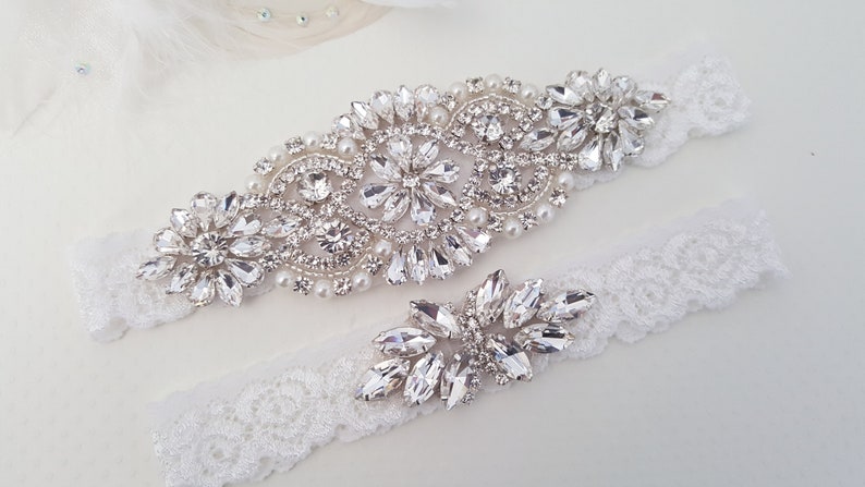 Wedding Garter, Lace Wedding Garter Set, Bridal garter set, Silver Bridal Garter, Rose Gold Garters Style 795 image 1