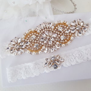 Gold Bridal Garter, Lace Wedding Garter Set, Bridal Garter Set, Vintage Wedding-Style 795