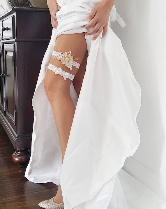 Beaded Lace Wedding Garter, Lace Garter, Bridal Garter Set, Wedding Garter