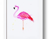 Flamingo wall art, bright pink, print, watercolour.