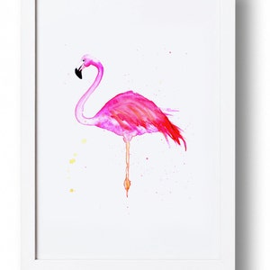 Flamingo wall art, bright pink, print, watercolour.