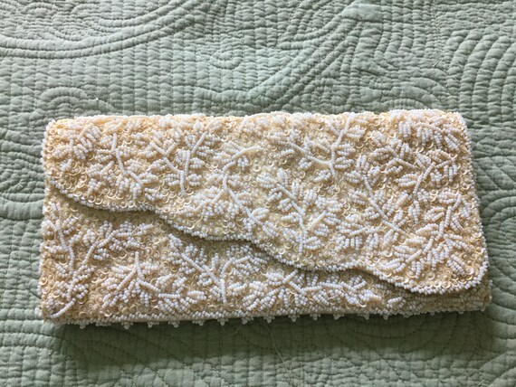 White Beaded Sequins/Clutch/Handbag/wedding/Prom