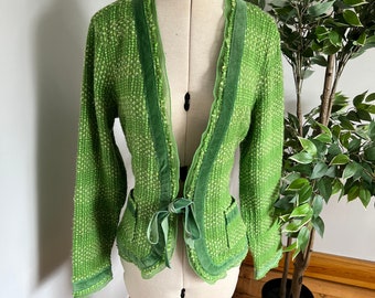 Vintage Grün, Wolljacke, Tweed, Jacke, Cardigan, Herbstjacke, Lässige Jacke