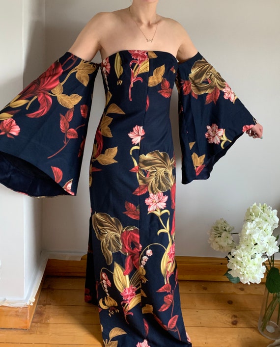 Vintage Kimono Style Dress, Maxi Dress, Oriental D