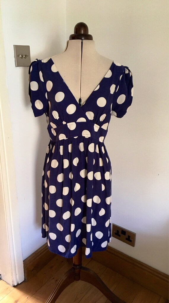 navy polka dot tea dress
