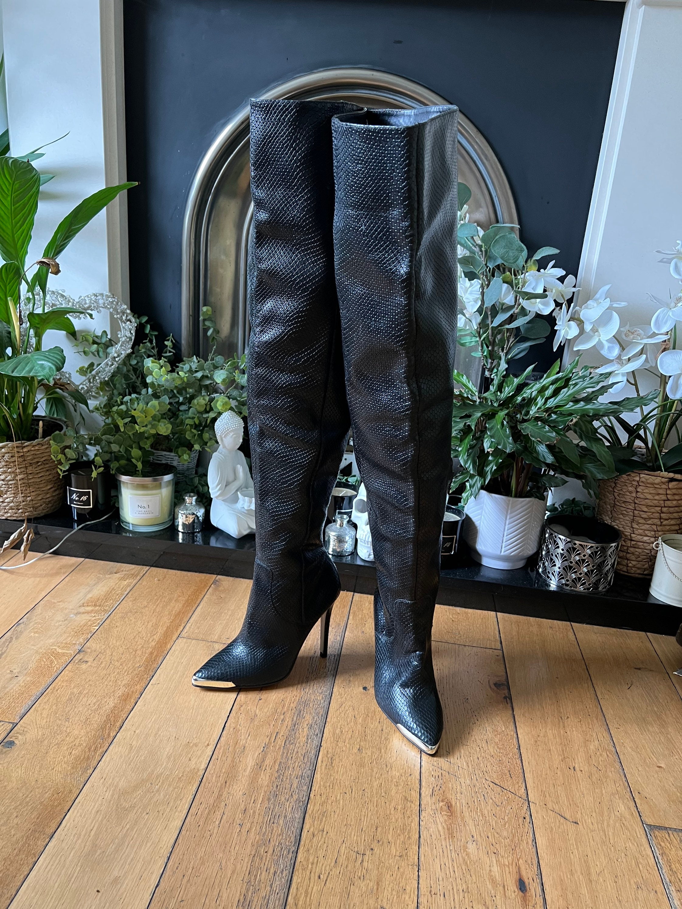 Black Shiny PVC Thigh High Boots