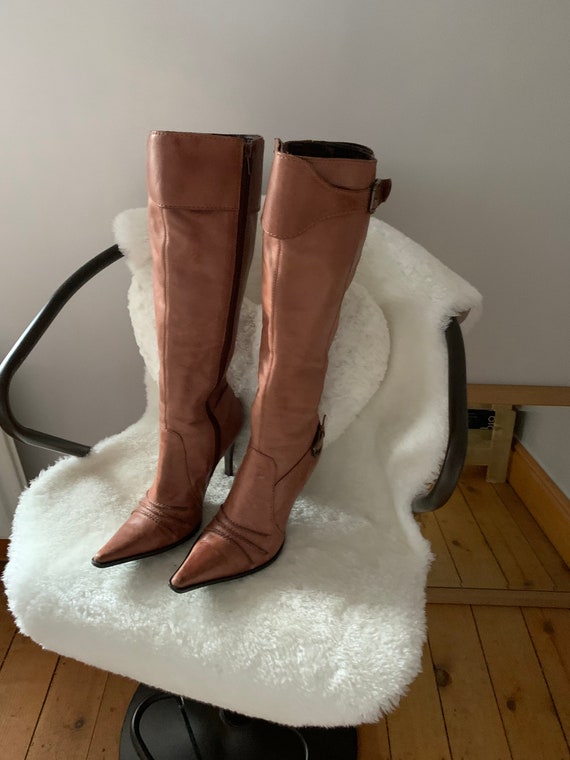 Leather Spike Heel Boots, Knee High Stiletto Vinta