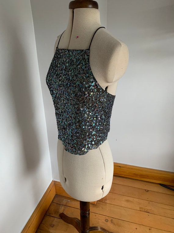 DKNY silk crop top, vintage tops, sequins