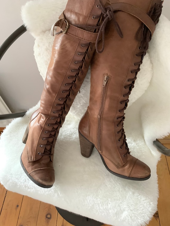 Vintage leather lace up knee boots