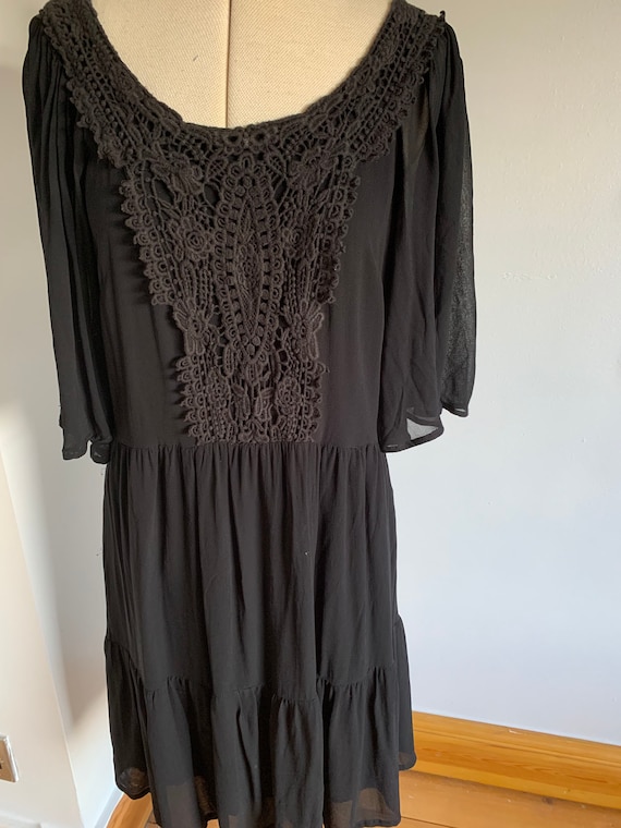 Vintage Little Black Dress, Floaty Dress, Crochet