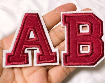 Red Sequin Letter Patch Patches Iron On Sew on Retro Alphabet Embroidery Clothes