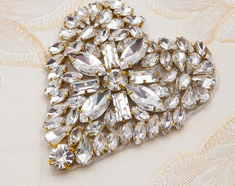 Silver Crystal Rhinestone Fuzzy Leopard Print Heart Patch Iron On Applique 2.5/"