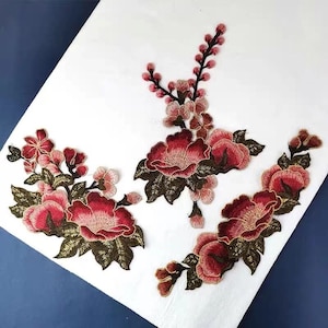 3PCS/SET Peony flowers  embroidered applique   patch Clothing decoration patch