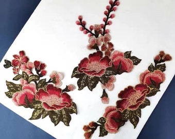 3 PZ/SET Patch applique ricamata con fiori di peonia Patch decorativa per abbigliamento