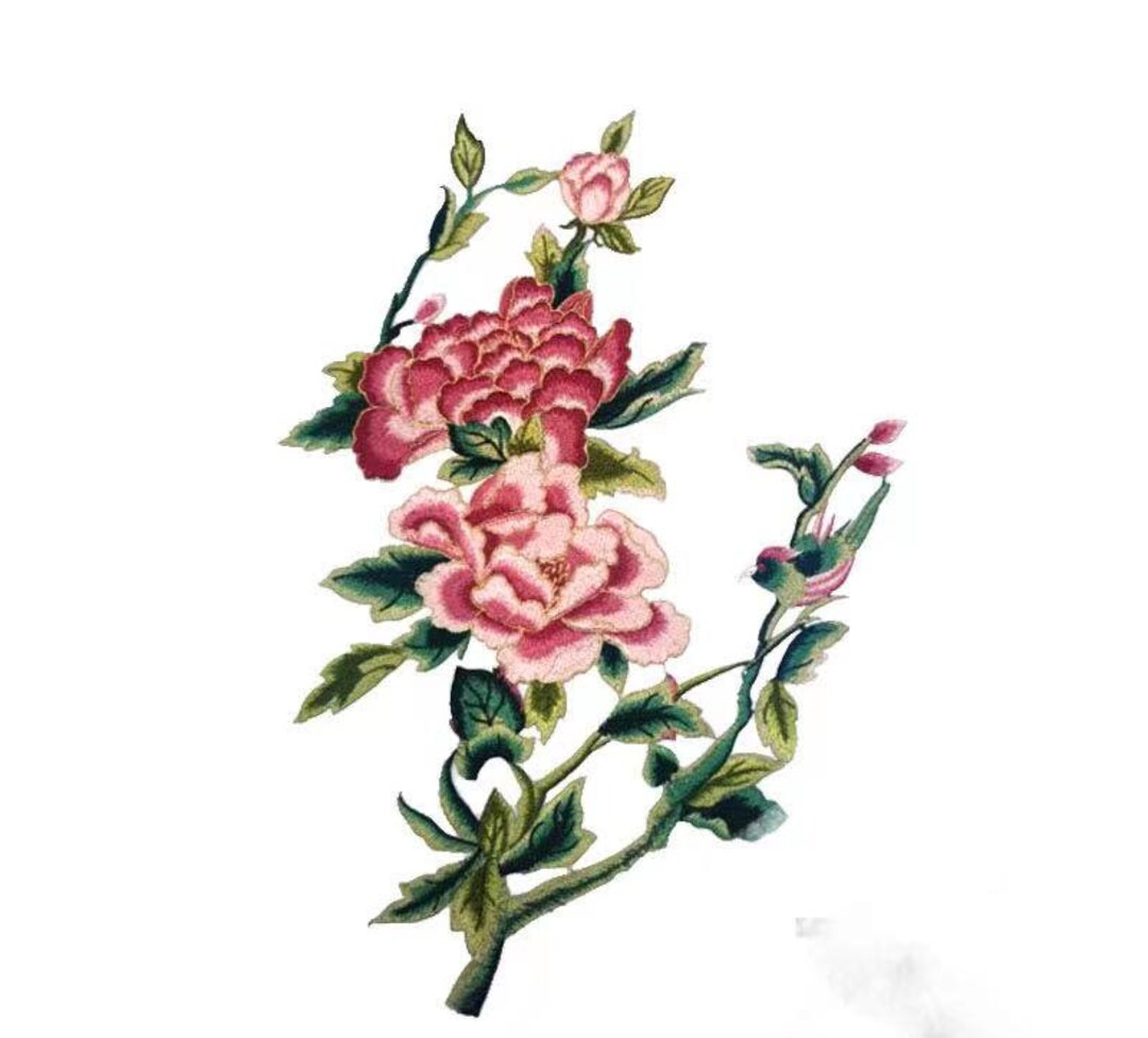 Large Peony Patch Embroidered Applique Clothing or Jacket or Etsy