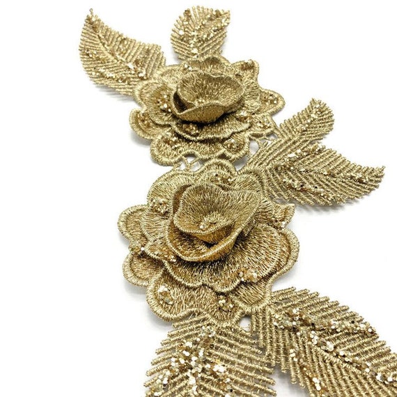 Buy One Pair Golden Embroidered 3D Flower Applique Patch, Performing Dress  Decorative Fabric Applique Sew on Patches Online in India - Etsy