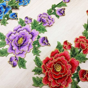 3D Peony flower patch  embroidered applique patch sew on applique