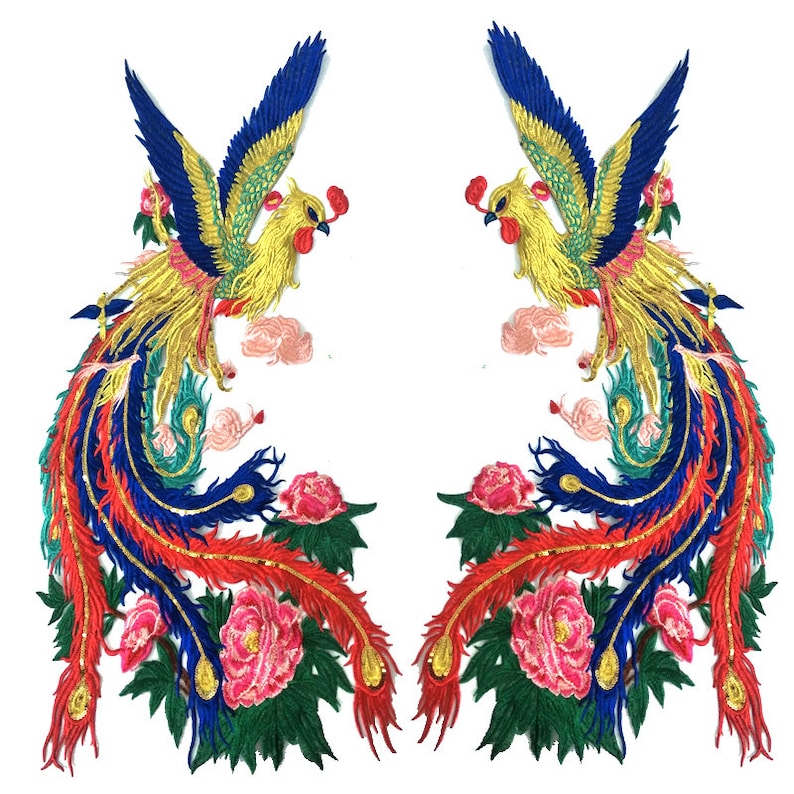 Large Phoenix Sequins Patch Applique Embroidered Fabric Etsy