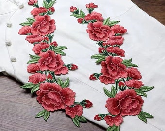 Ein Paar Pfingstrosen gestickt Applikation Patch Blumen Patch Applikation Großer Kleidung Dekoration Patch