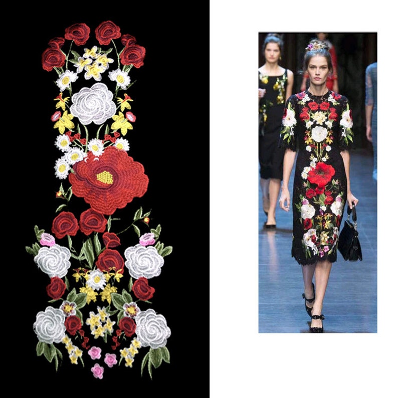 Very Large Embroidered Applique Patch Floral Patch Applique Etsy