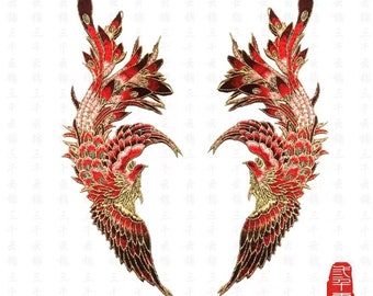 A pair phoenix  Appliques Patch,  Embroidery bag or shoes or clothing Decorative Embroidery sewn On Patch