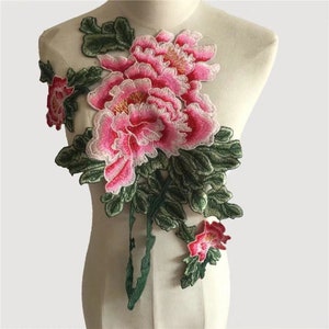 Peony flowers floral patch applique clothing decoration patch  embroidered patch