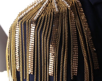 A pair Gold Tassels Epaulets,Handmade Epaulets,Gold Studs Shoulder Pad,Shoulder Embellishment,Epaulets