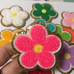 Sticker Colorful Chenille Embroidered cute flower Patch adhesive floral patches perfect to stick on the bag laptop or book image 3