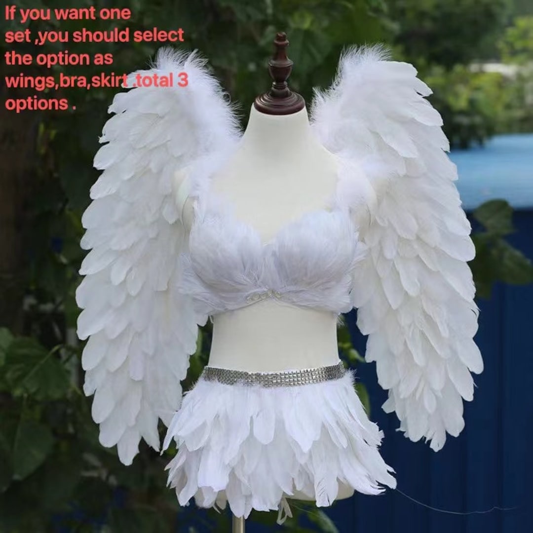 FQQWEE Disfraz de alas de ángel blancas, disfraz de alas de ángel de plumas  blancas iluminadas, alas blancas LED, disfraces de ángel blanco para