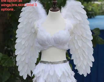 Party costume  Feather  White or black Wings, Angel Feather Wings  for Outfits Halloween  Costume party