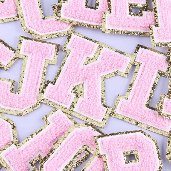 Pink Chenille Embroidered Letters Applique Patch design Name Etsy