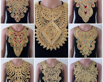 Golden collar Patch  floral sequins embroidery applique decoration decorated Lace Neckline Collar Sewing Accessories