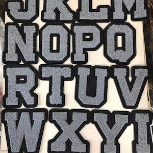 Gray Embroidered sewn on chenille Letters  Applique Patch design  Name Letters Patch for T-Shirt or Coat or jeans  Patches