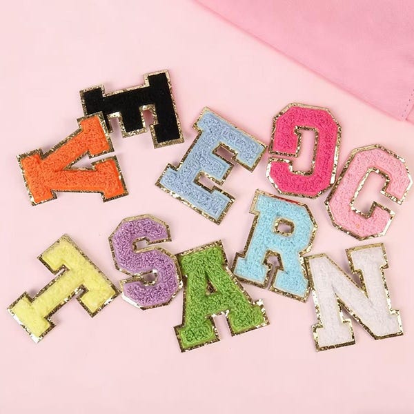Iron on patches  Colorful Chenille Embroidered Letters  Applique Patch design  Name Letters Patch for T-Shirt or Coat or jeans Patches