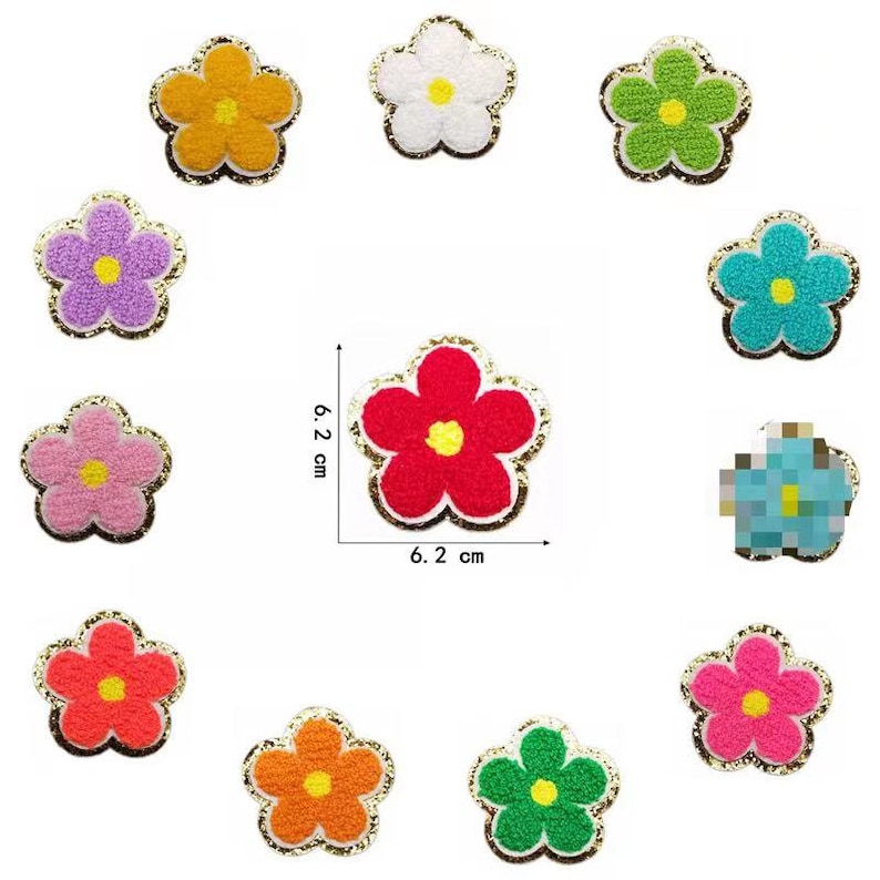 Sticker Colorful Chenille Embroidered cute flower Patch adhesive floral patches perfect to stick on the bag laptop or book image 4