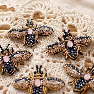 One pcs Delicate Beaded little bees Applique Patch for Bag ,shoes ,clothing design , earning design