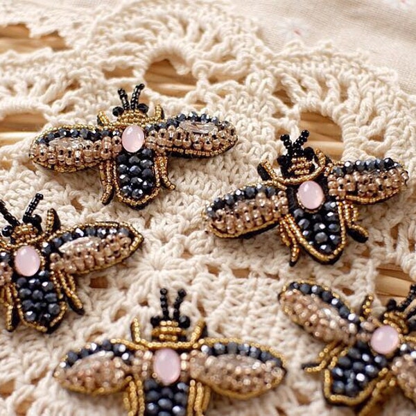 Delicate Beaded little bees Applique Patch for Bag ,shoes ,clothing design , earning design