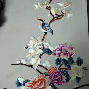 Large flower with birds  embroidered applique patch floral patch applique Large   clothing decoration patch