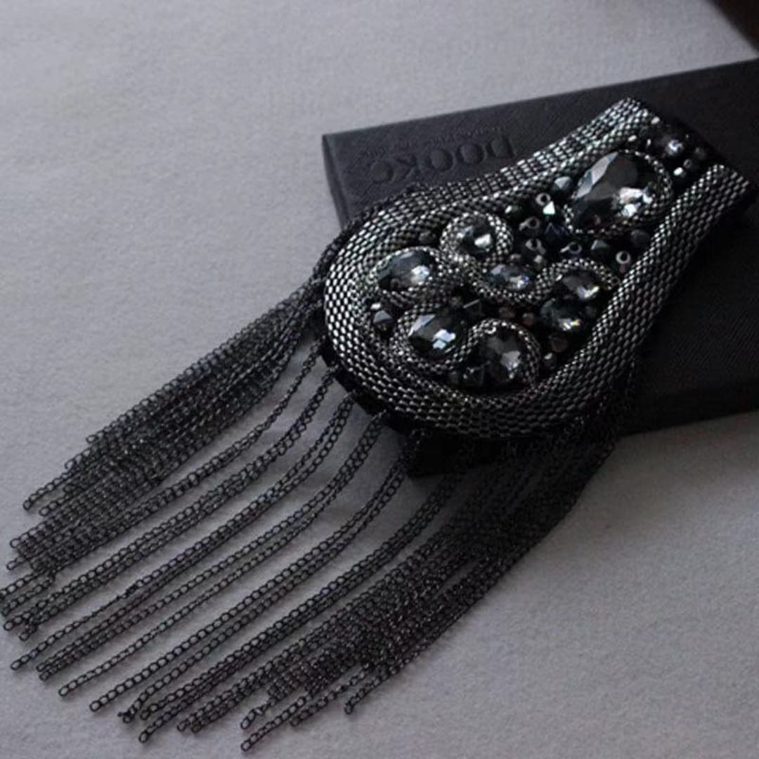 A Pair Crytal Tassles Shoulder Pads DIY Craft Bead Chain Dress