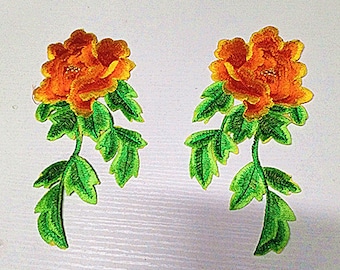 one pair   Peony embroidered applique   floral patch Dress decoration patch iron on patch
