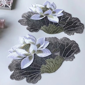 Lotusblomma blommig broderad lapp mode applikationslapp