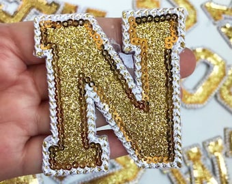 Patch alphabet lettres paillettes dorées ou noires ou argentées appliques brodées lettres noires à coudre